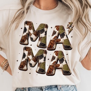 Boho Mama Life PNG, Cowwhide Patchwork Mama PNG, Western Mama Sublimation, Rustic Mom PNG, Retro Mama Shirt Design, Distressed Western Mama