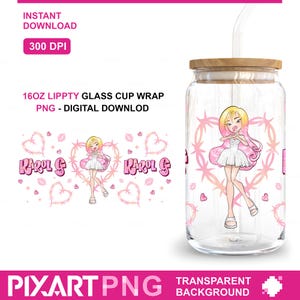 Karol G Doll PNG, Karol G Concert, 16 oz glass can wrap PNG, tumbler wrap, Bichota Doll Season, Mañana Será Bonito libbey glass wrap png