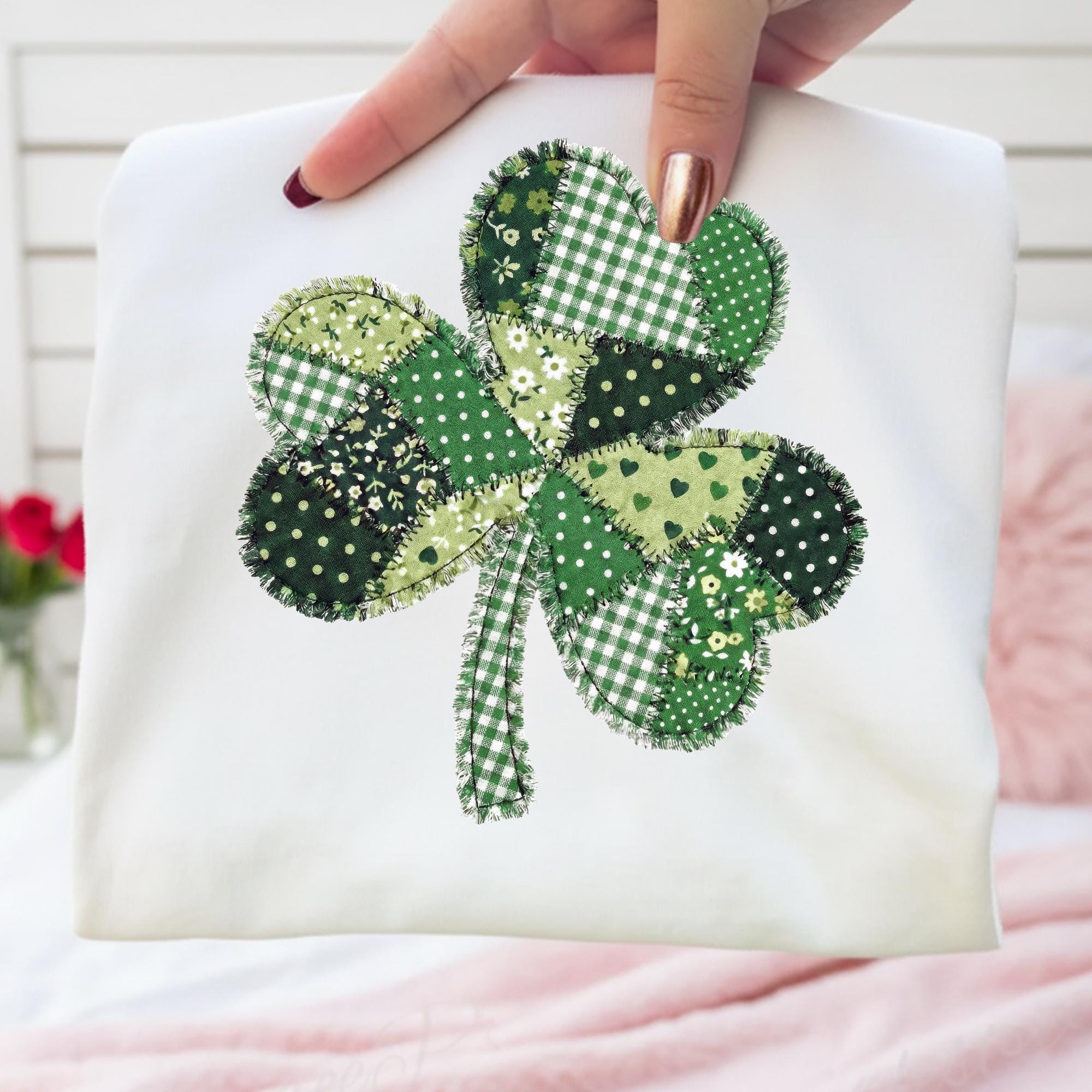 St Patrick Shamrock Patchwork PNG, Irish Png, Knit Shamrock Yarn Shirt ...