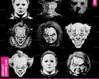 Horror Movie Killers PNG Bundle: Spooky Season Slasher Villains (Digital Download