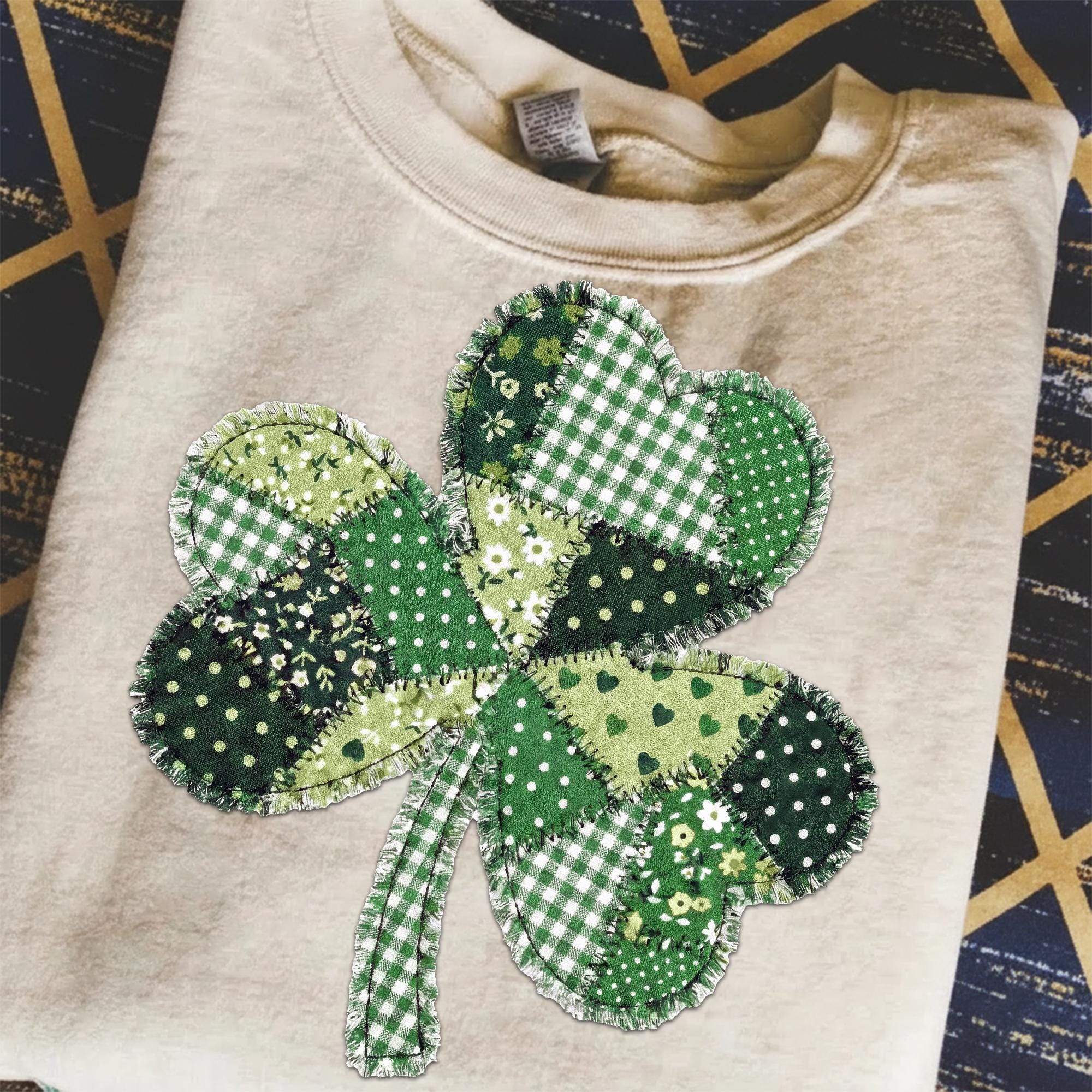 St Patrick Shamrock Patchwork PNG, Irish Png, Knit Shamrock Yarn Shirt ...