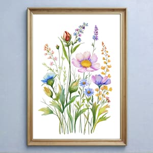 Wildflower Watercolor Prints - Flower Poster - Printable Floral Wall Art - Living Room Wall Art - Digital Download