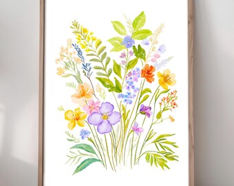 Wildflower Field Wall Art - Watercolor Printable Nursery Wall Decor - Baby Room Flowers Print - Floral Watercolor Poster - Digital Download