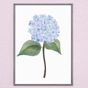 Blue Hydrangea Watercolor Printable, Grandmillennial Style Wall Art, Colorful Floral Wall Decor, Botanical Instant Download Print