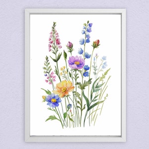 Wildflower Watercolor Wall Decor - Bright Flower Poster - Printable Floral Wall Art - Watercolor flowers Artwork -Digital Download