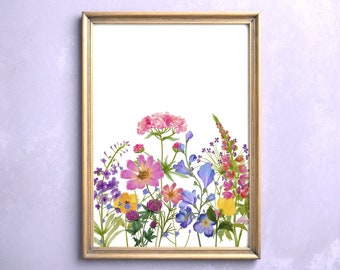 Wildflower Field Wall Art - Printable Floral Poster - Living Room Print - Colorful Watercolor flowers - Wildflower Poster