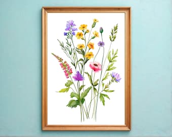 Watercolor Wildflower Prints - Botanical Wall Decor -  Floral Wall Art -  Printable Art -  Digital Download