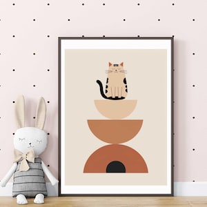 Boho Cat Wall Art, Cat Wall Decor Print, Cat Art Print, Nursery Cat Print Colorful, Set of 2 Boho Digital Prints, Abstract Cat Art Digital