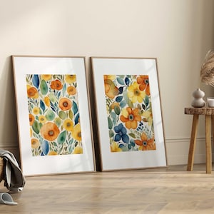 Boho Orange Wall Art Set Of 2 Floral Bohemian Green Orange Abstract Flower Print Botanical Wall Art Prints Modern Wall Decor Boho Home Decor