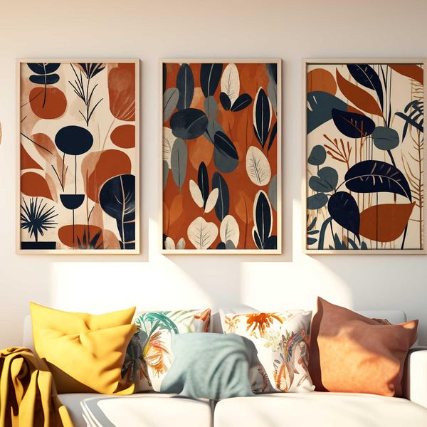 Blue Orange Wall Art Etsy