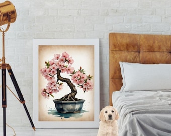 Pink Cherry Blossom Bonsai Japanese Wall Art