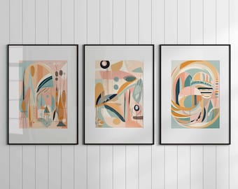 Pastel Boho Prints Set: Mid-Century Modern Wall Art (Digital Download)
