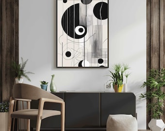 Black and Beige Abstract Art Print: Boho Wall Decor (Digital Download)