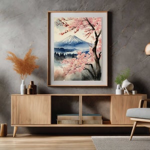 Sakura Cherry Blossom Wall Art, Mount Fuji Wall Art, Japanese Wall Decor Digital Download, Cherry Blossom Wall Art for Living Room