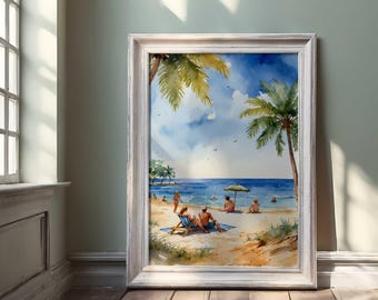Tropical Beach Watercolor Print – Coastal Wall Art for Home Decor