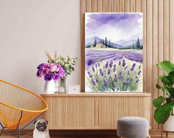 Lavender Field Watercolor Landscape Print