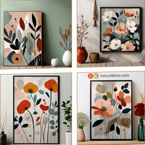Arte mural botánico escandinavo, impresiones florales nórdicas modernas, descarga digital botánica, decoración minimalista para el hogar, arte botánico escandinavo