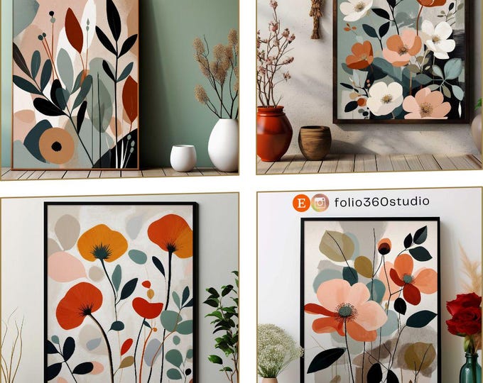 Botanical Scandinavian Print Set: Nordic Floral Wall Art (Digital Download)