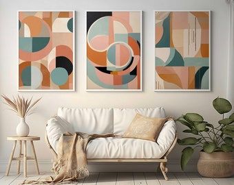 Boho Abstract Art Print Set: Pastel Semi Circles, Mid Century Modern (Digital Download)