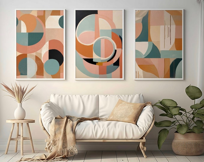 Boho Abstract Art Print Set: Pastel Semi Circles, Mid Century Modern (Digital Download)