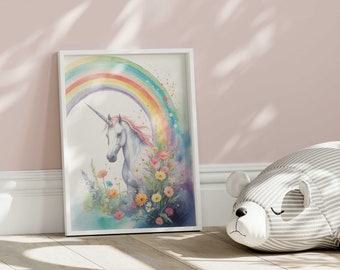 Unicorn Rainbow Nursery Wall Art: Fairytale Print (Digital Download)