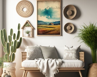 Forest Wall Art Antique Farmhouse Landscape Printable Vintage Landscape Art Farmhouse Digital Artwork Forest Landscape Wall Decor