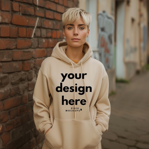 Hoodie Mockup, Oversized Hoodie Mockup, Sand Beige Hoodie Mockup, Blank Mockup Hoodie, JPG