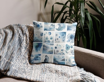 blue watercolor cushion "Collage"