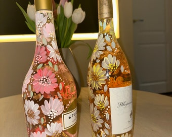 Hand Painted Floral Detail Wine Bottle