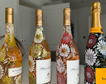 Hand Painted Floral Detail Wine Bottle