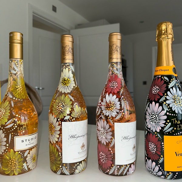 Hand Painted Floral Detail Wine Bottle