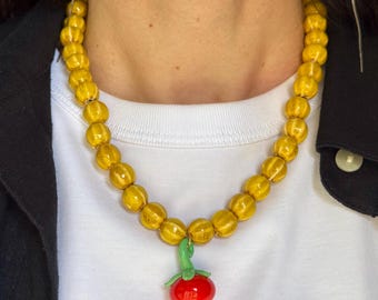 Chunky Green Ceramic Necklace Unique Yellow Statement Jewelry Modern Ceramic Choker Artisan Bold Necklace Gift for Her Tomato Jewelry.