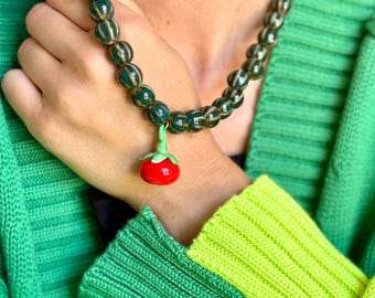 Chunky Green Ceramic Necklace Unique  Statement Jewelry Modern Ceramic Choker Artisan Bold Necklace Gift for Her Tomato Jewelry.