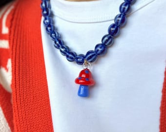 Mushroom Pendant Necklace: Handmade Ceramic Bead & Blown Glass Jewelry. Autumn Jewellery. Gift for her.