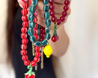 Handcrafted Ceramic Tomato Necklace, Glass Beaded Choker, Cute Quirky Fruit Jewelry, Summer Statement Necklace, Unique Artisan Gift for Her