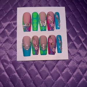Press on nails - Long length pink/green