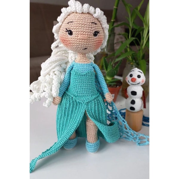 Ensemble unique de poupées au crochet Amigurumi Elsa et Olaf, reine des neiges personnalisée Elsa, meilleur cadeau pour la fête des mères