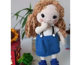 Curly Hair Girl Cute Crochet Doll Unique Amigurumi