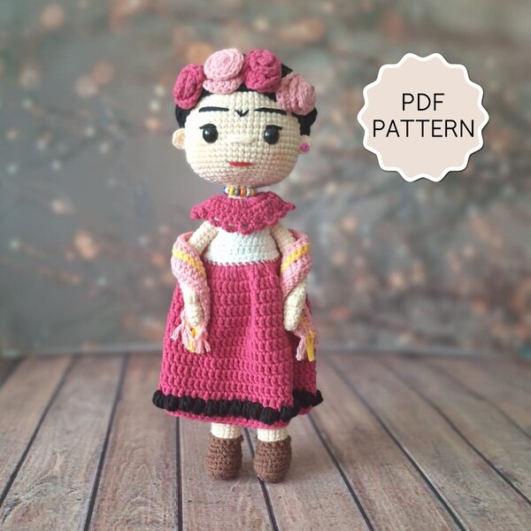 Crochet PATTERN Frida Kahlo Unique Amigurumi PDF in English