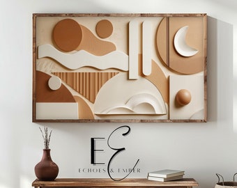 Abstract Geometric 3D Shapes Frame TV Art - Neutral Boho Wallpaper (Digital Download)