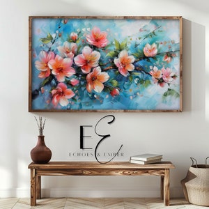 Summer Frame TV Art Spring Peach Blossoms | Vintage Frame TV Art | Farmhouse TV Art | Boho Decor