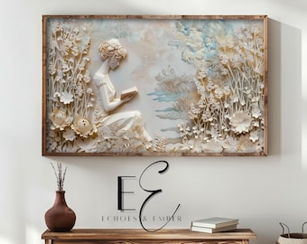 3D Kirigami Woman Reading Art for Frame TV (Digital Download)