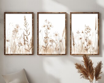 Galería de arte floral bohemio: Decoración rústica neutra (descarga digital)