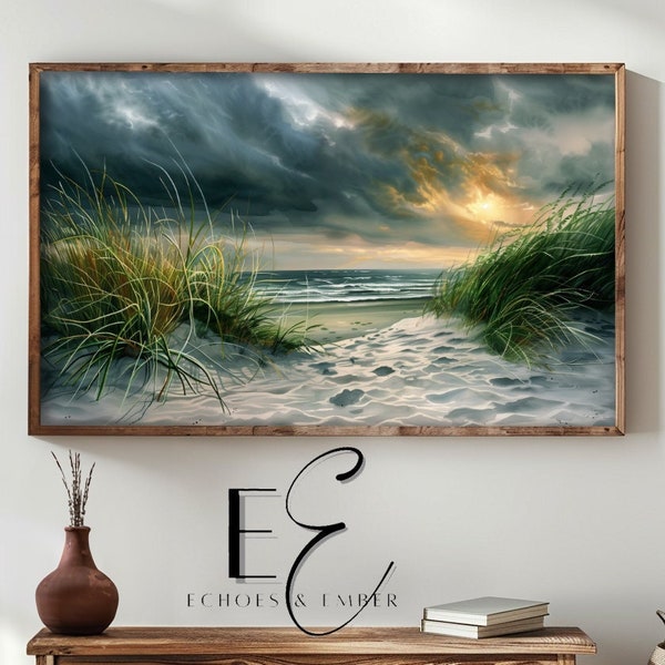 Samsung Frame TV Art Beach Grass Landscape Art for TV Ocean FrameTV Art | Coastal Art for tv | Frame TV Art