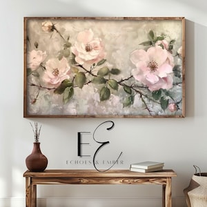 Rustic Spring Roses Frame TV Art: Vintage Farmhouse Painting (Digital Download)