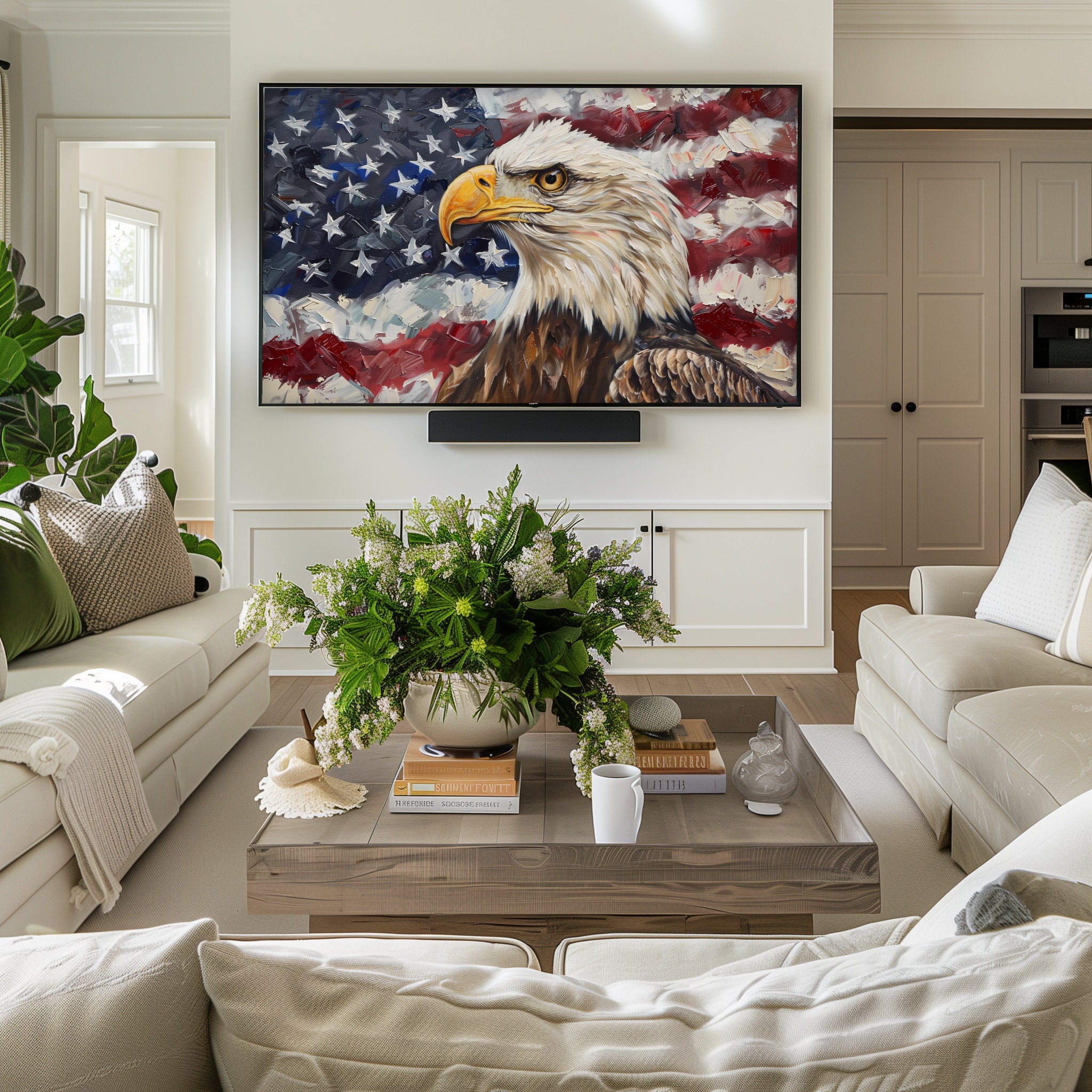 Patriotic American Flag and Bald Eagle Head Independence Day Art for ...