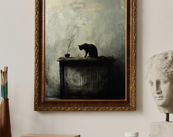 Victorian Cat Art Print: Moody Feline Portrait (Digital Download)