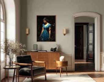 Elegant Woman in Blue Dress Wall Art  - Nov1025_17