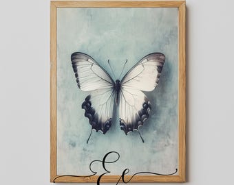 Vintage Butterfly Print: Black and White Insect Illustration (Digital Download)