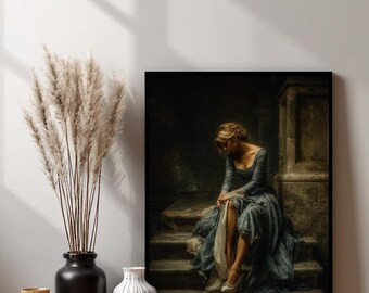 Elegant Lady in Blue Dress, Romantic Scene, Digital Download, Home Decor, Wall Art, Romantic Mood, Digital Art, Fine Art, Romant - oct2225_1